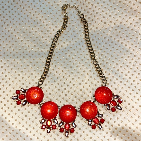 Boho Orange Gem Faceted Vintage Necklace Gold-tone chain lobster claw clasp - Picture 2 of 2